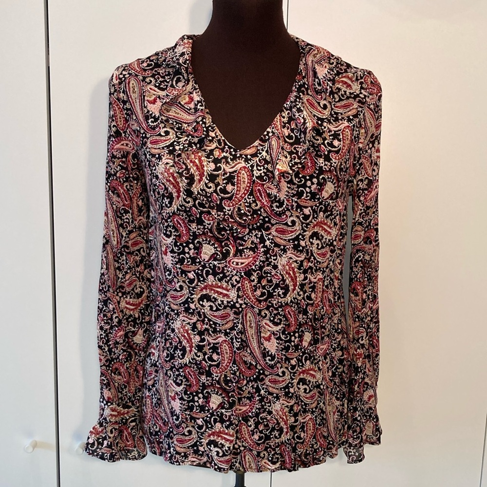 J.Jill paisley rayon feminine blouse XS ruffle